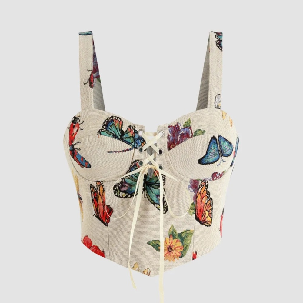 Cider Multicolor Butterfly Print Crop Top